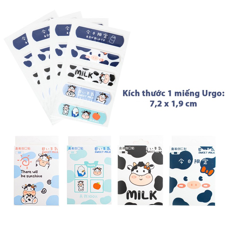 Set 5 Urgo băng dán cá nhân Hình bò sữa dễ thương, chất liệu thông thoáng