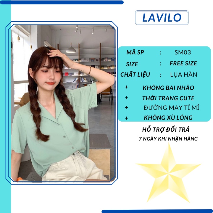 Áo sơ mi kiểu nữ công sở tay ngắn cổ vest form rộng chất lụa hàn đẹp LAVILO SM03