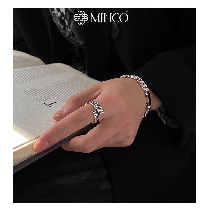 Nhẫn Nam Wings cao cấp Unisex Minco Accessories thiết kế họa tiết đôi cánh tinh xảo độc đáo màu bạc 925 - NT75