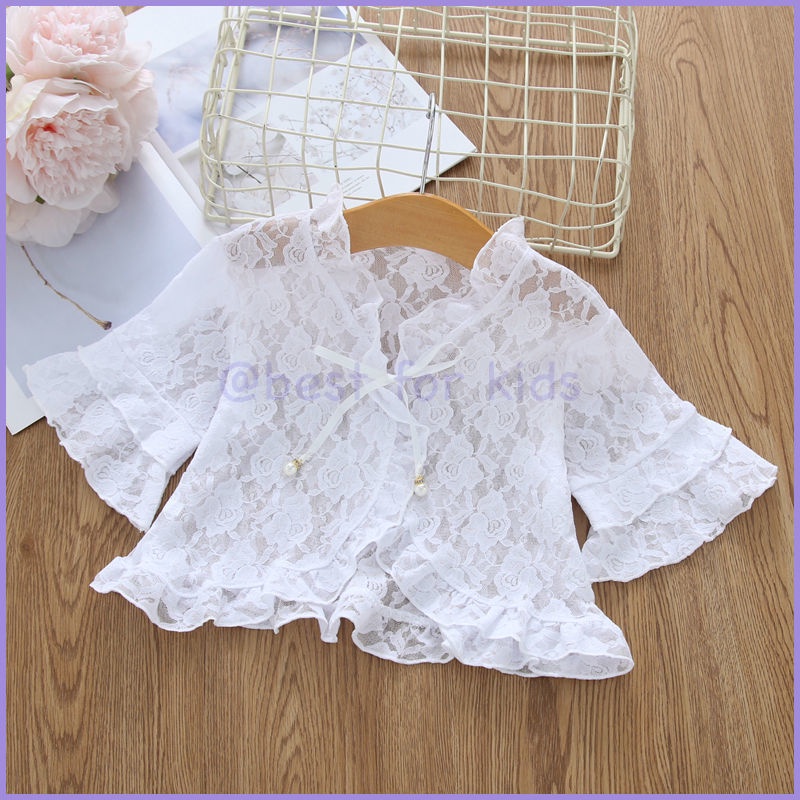 Áo Khoác Ren Ngắn Tay Chống Nắng Thời Trang Mùa Hè Cho Bé Gái