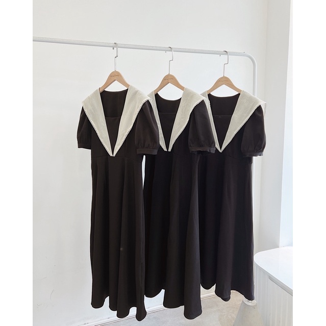 Váy suông phối cổ viền ren phong cách Hàn Quốc