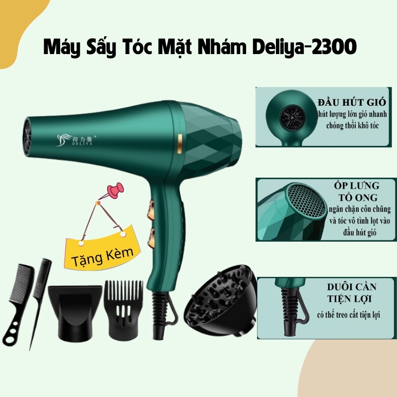 Máy sấy tóc nào tốt,Com bo Máy sấy tóc mặt nhám DELIYA-2300 Sấy cực nhanh 2 chiều nóng lạnh mang đến sự hài lòng