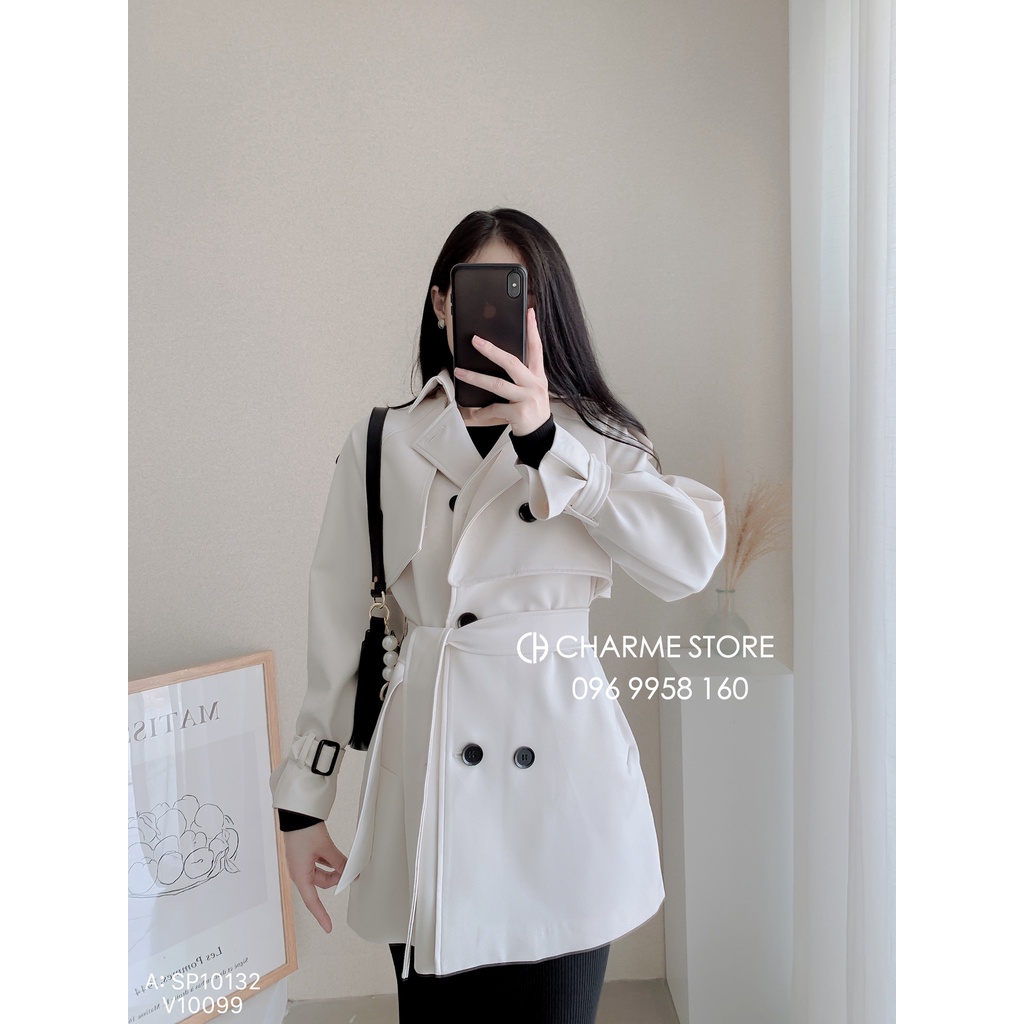 Áo khoác nữ Măng tô tay bo cách điệu thiết kế Charme 11005 | BigBuy360 - bigbuy360.vn