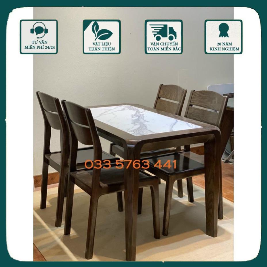Bàn ghế ăn gỗ sồi mặt đá cao cấp kích thước 120x70cm hoặc 160x80cm tùy chọn