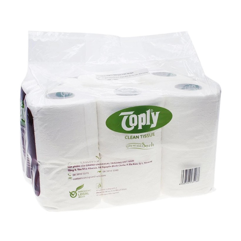 Toply giấy vệ sinh có lõi 12 cuộn 2 lớp