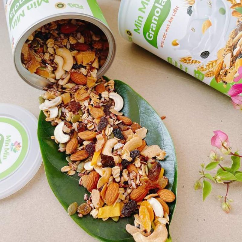 GRANOLA MIN MIN- ngũ cốc nguyên hạt ăn liền Hộp 500g chuẩn OGRANIC