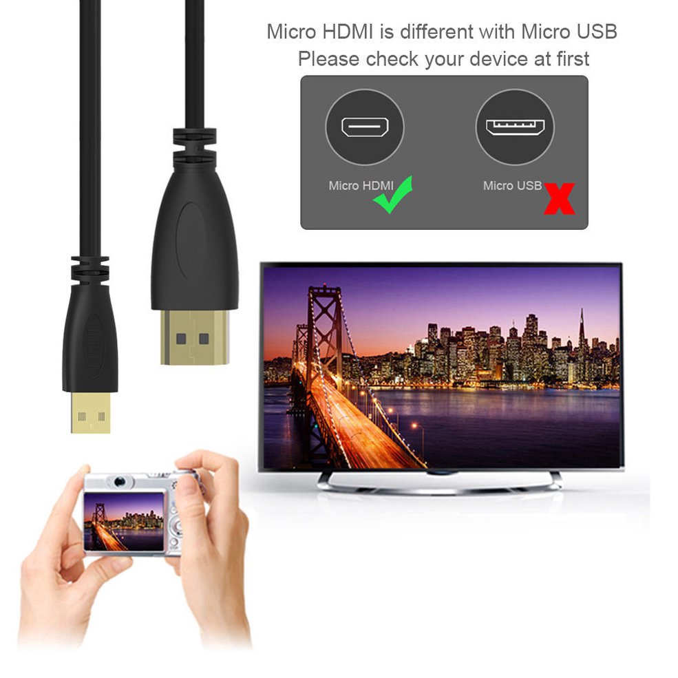 Dây Cáp Chuyển Đổi 1m Micro Hdmi Sang Hdmi 1080p Tv Av Cho Điện Thoại/Máy Tính Bảng/Hdtv