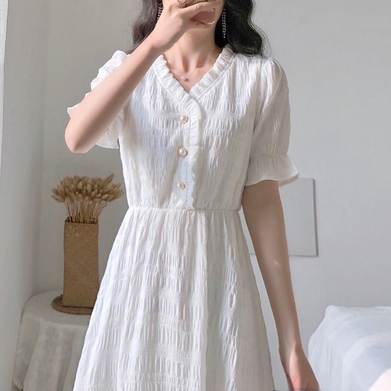Đầm Trắng Phong Cách Retro Pháp Thanh Lịch Cho Nữ | BigBuy360 - bigbuy360.vn