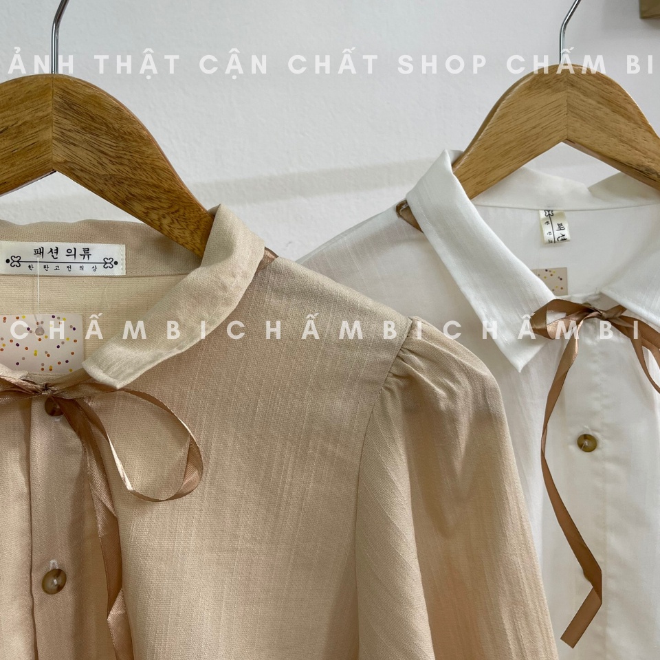Áo Sơ Mi Tay Bồng Cô Thắt Nơ Siêu Xinh - A.079
