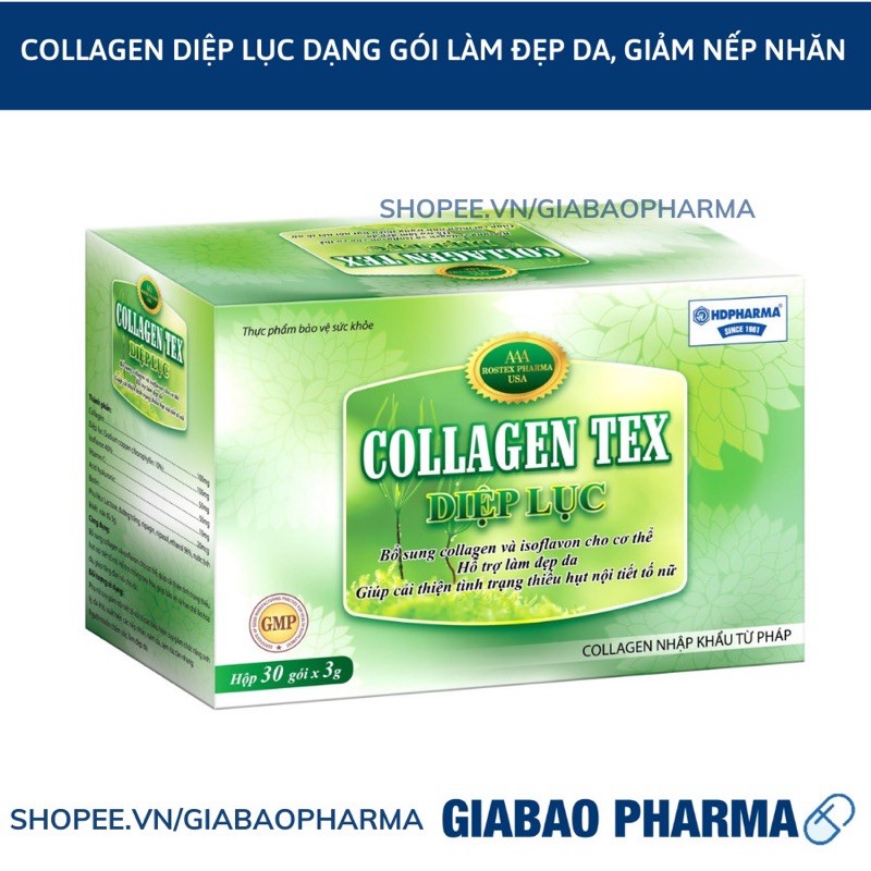 Collagen Diệp Lục dạng gói hỗ trợ làm đẹp da, cải thiện nếp nhăn-Hộp 30 gói