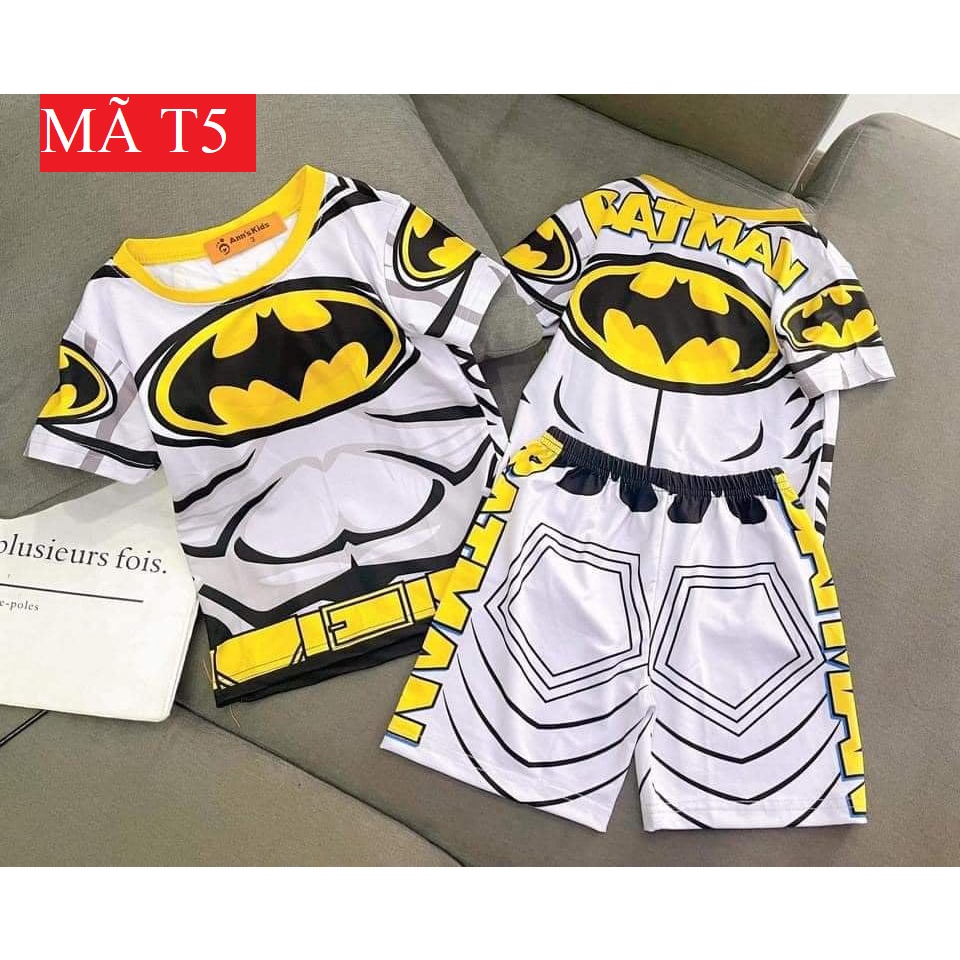 Bộ cộc tay cho bé trai chất thun lạnh in 3D spider man, siêu nhân,thor, captain americar, quần áo trẻ em