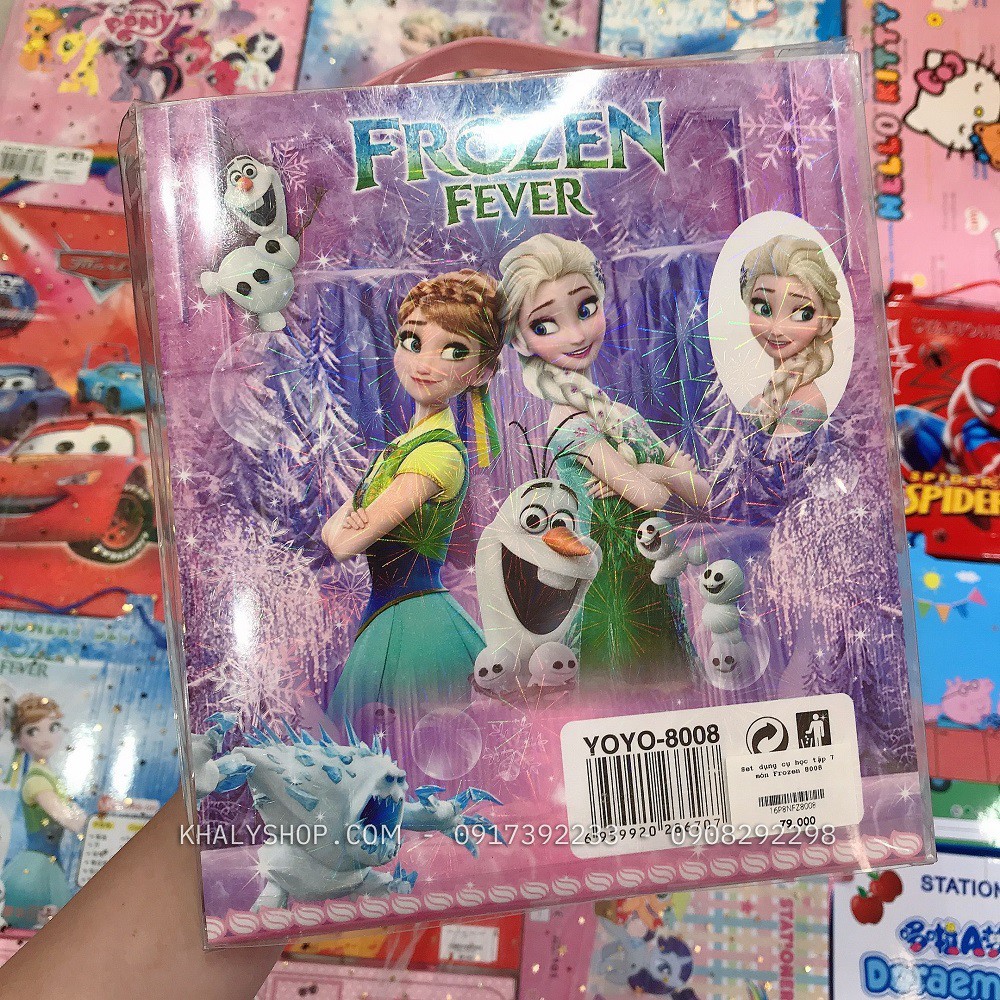 Set bộ dụng cụ học tập 7 món hình công chúa Anna, Elsa (Frozen) màu hồng tím cho học sinh, các bé - 16P8NFZ8008