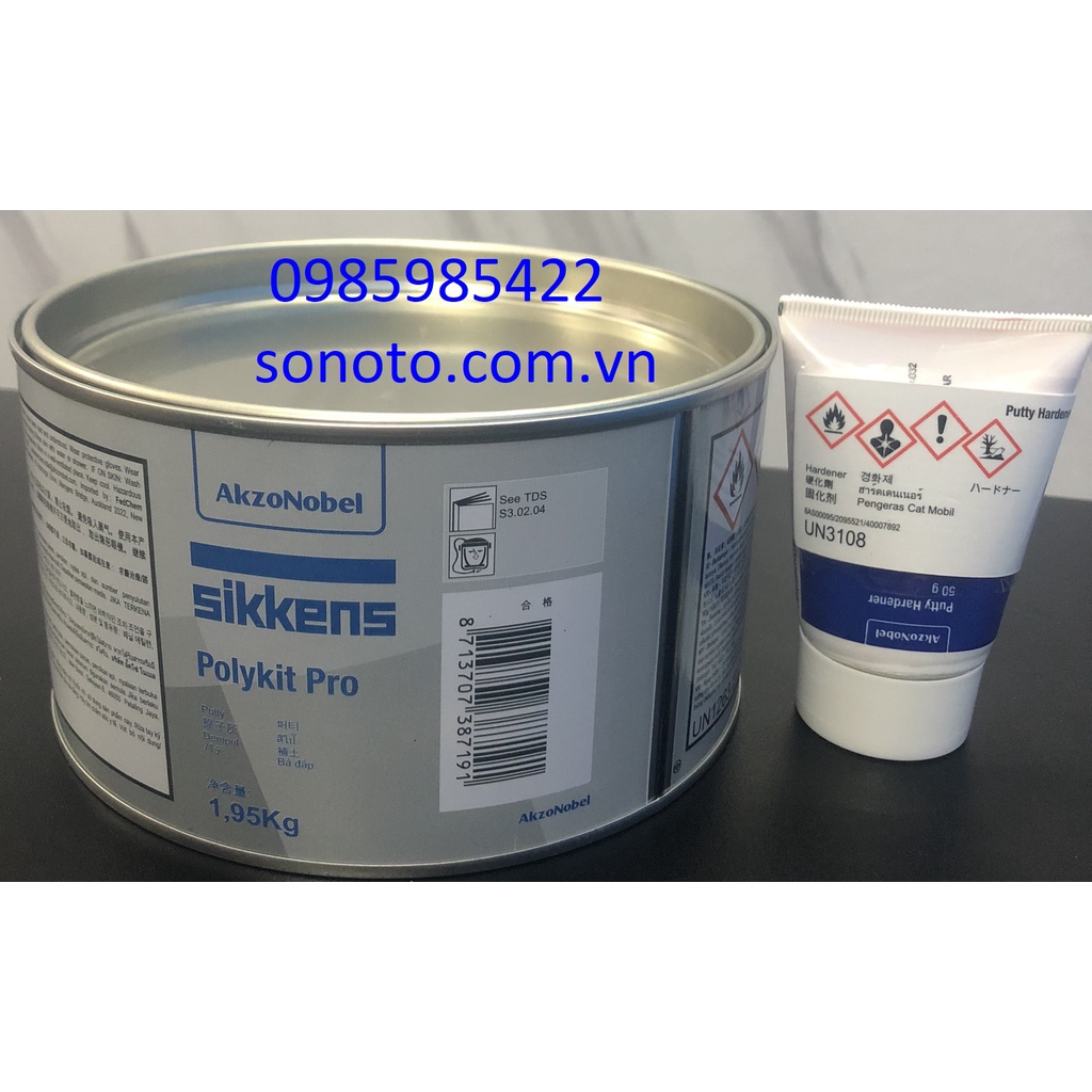 Matit trét đắp Sikkens Polykit Pro 2kg đã bao gồm tuýp đóng rắn ( Sơn oto xe máy )