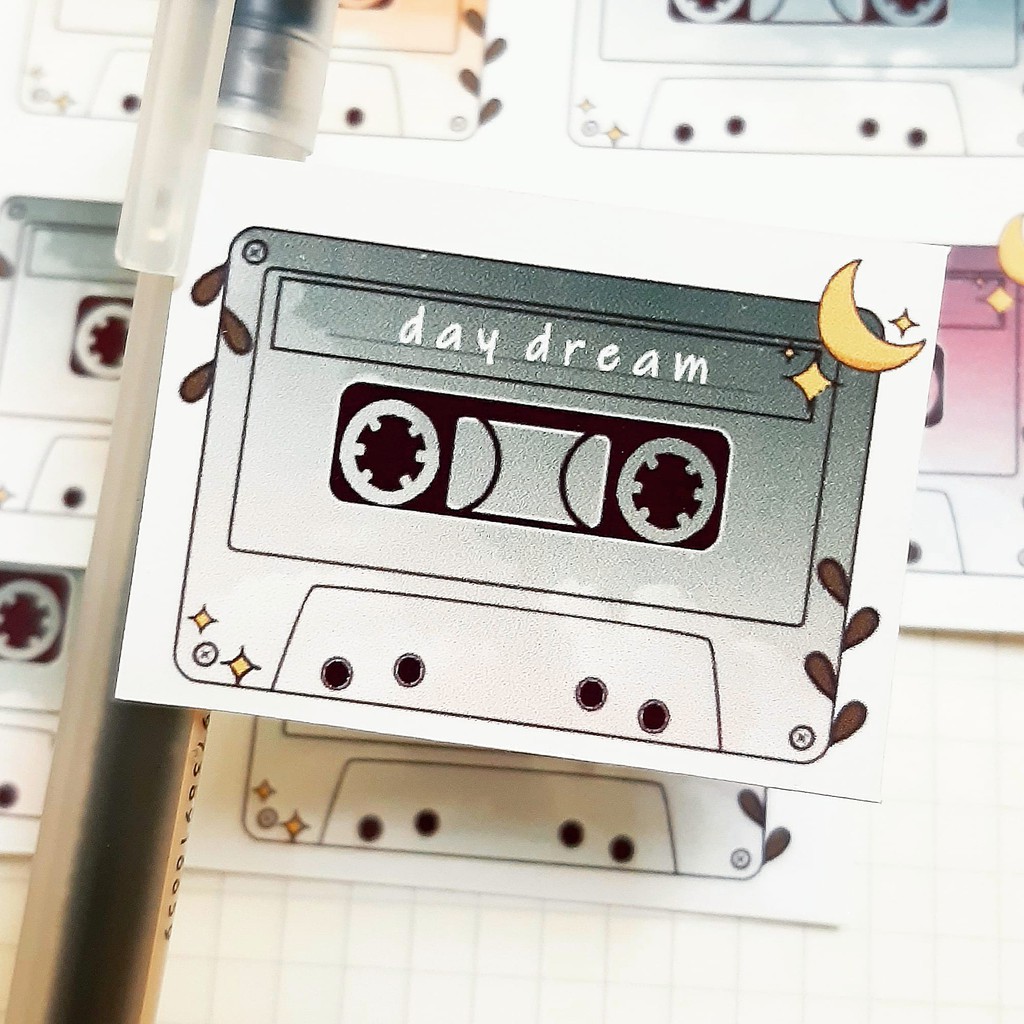 tờ sticker hình cuộn băng cassette dùng trang trí sổ nhật ký, planner