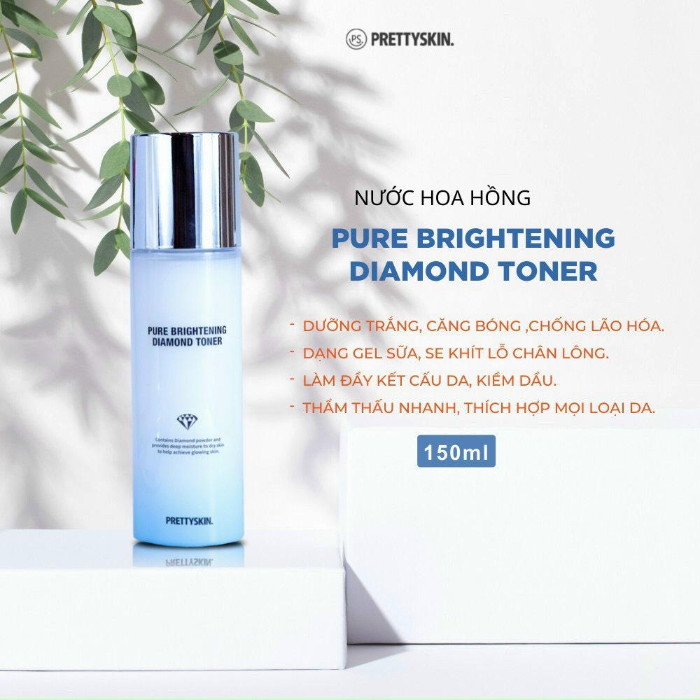 Bộ Chăm sóc da 3 sản phẩm Diamond PRETTYSKIN gồm kem dưỡng trắng da, toner, kem chống nắng TREEHOUSE SHOP