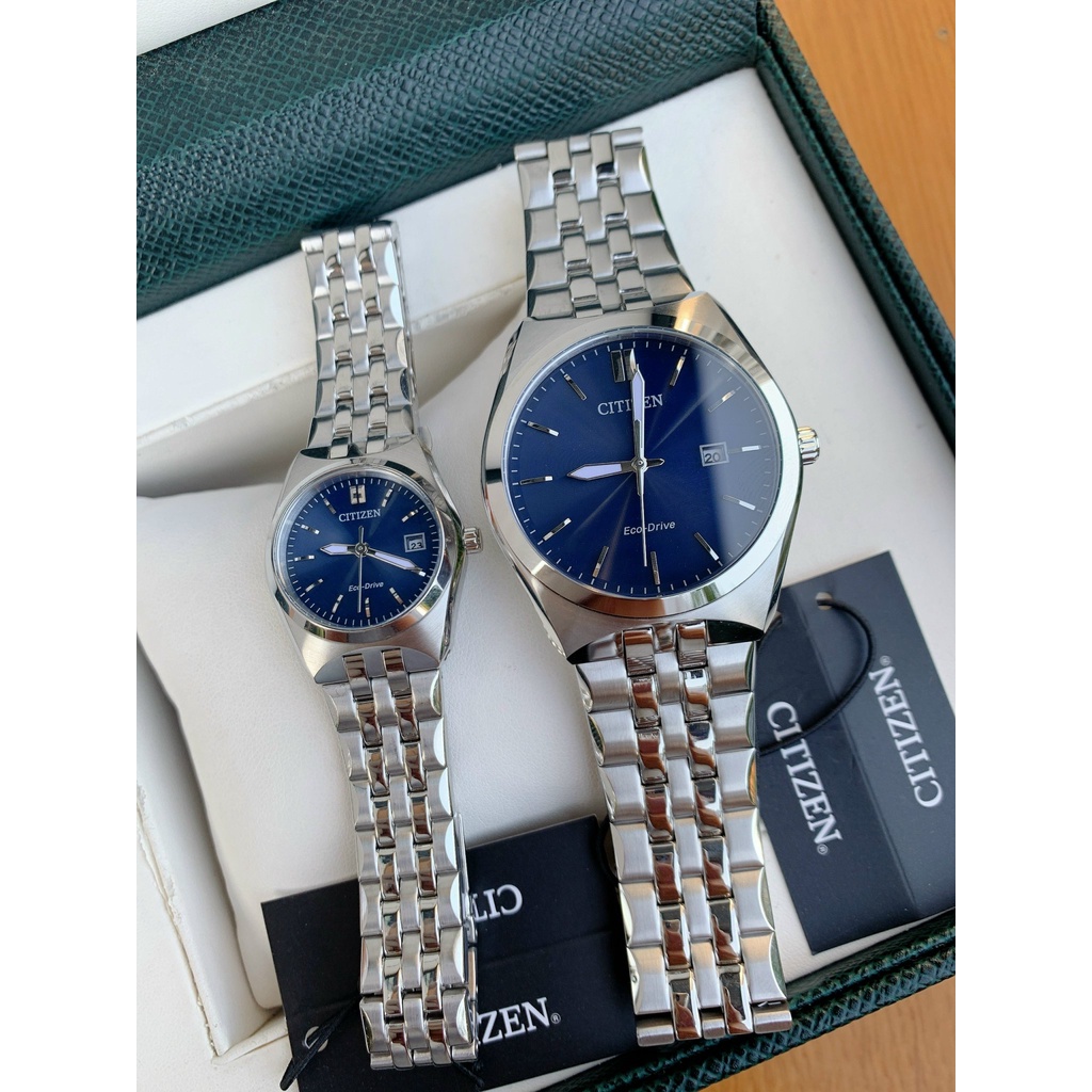 Đồng hồ cặp đôi Citizen Corso  BM7330-59L và EW2290-54L - Máy quartz pin năng lượng ánh sáng - Kính cứng