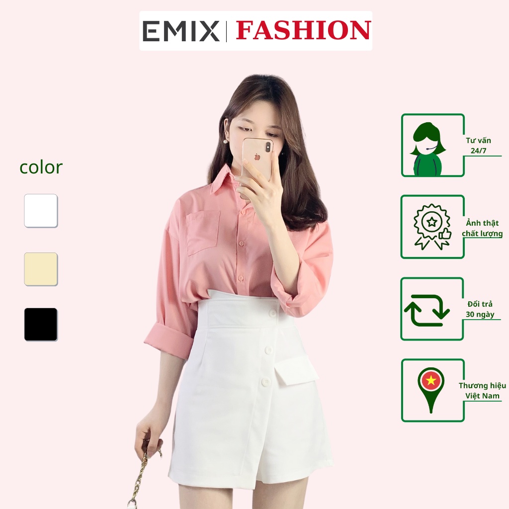 Quần short nữ váy vạt chéo EMIX (3 màu), dáng ngắn, 42cm, cạp cao, khóa sau, vải tuyết mưa, co giãn nhẹ, mềm mịn Q670