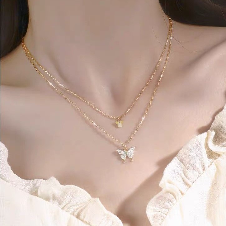Dây chuyền sợi mảnh hình nơ 2 tầng Vòng cổ nữ nhỏ dễ thương
