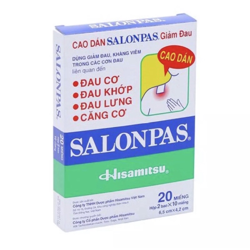 Salonpas miếng hỗ trợ căng cơ, túi 10 miếng và 20 miếng