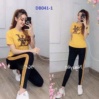 Set Đồ bộ thun Thái in logo, quần bó dài, tay ngắn - DB041