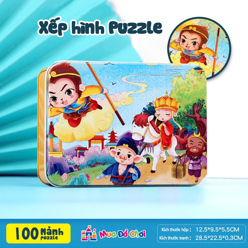Bộ đồ chơi tranh 100 mảnh ghép Tranh gỗ puzzle Hộp sắt cho bé