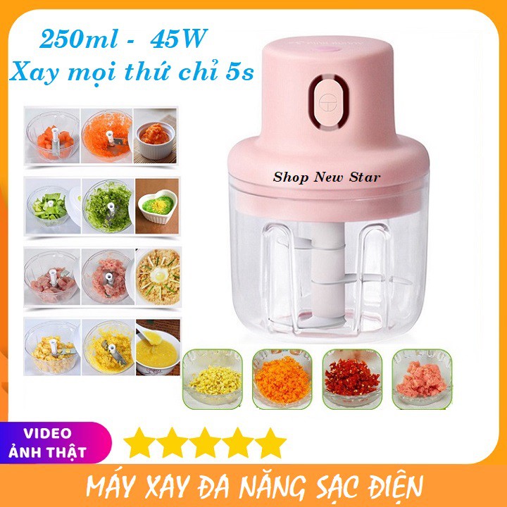 Máy xay tỏi ớt bằng điện dung tích 250ml, 3 lưỡi, công suất 45W - Thép Không Gỉ