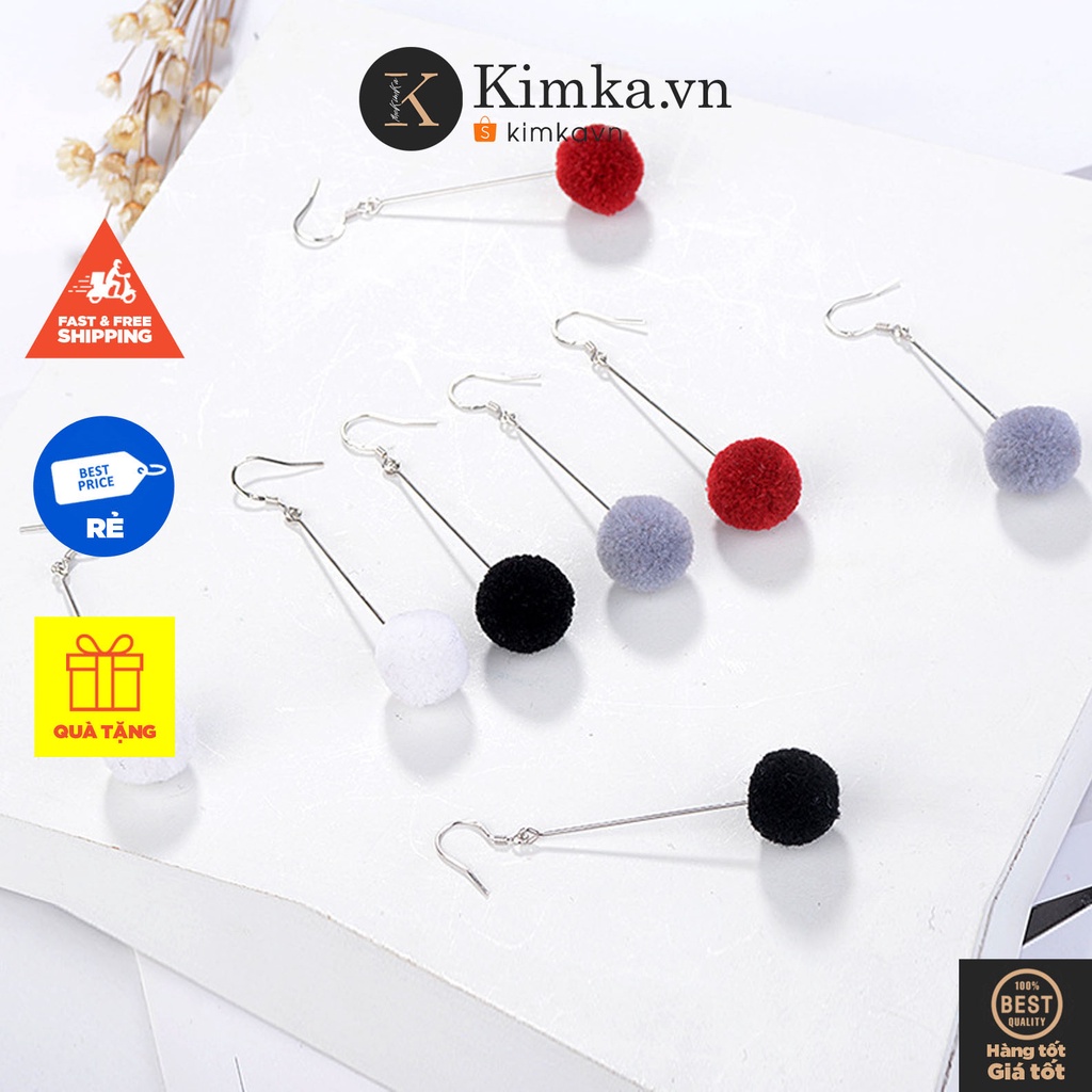(0166) Khuyên Tai Dài Quả Bông Tròn Ngọt Ngào Ấm Áp