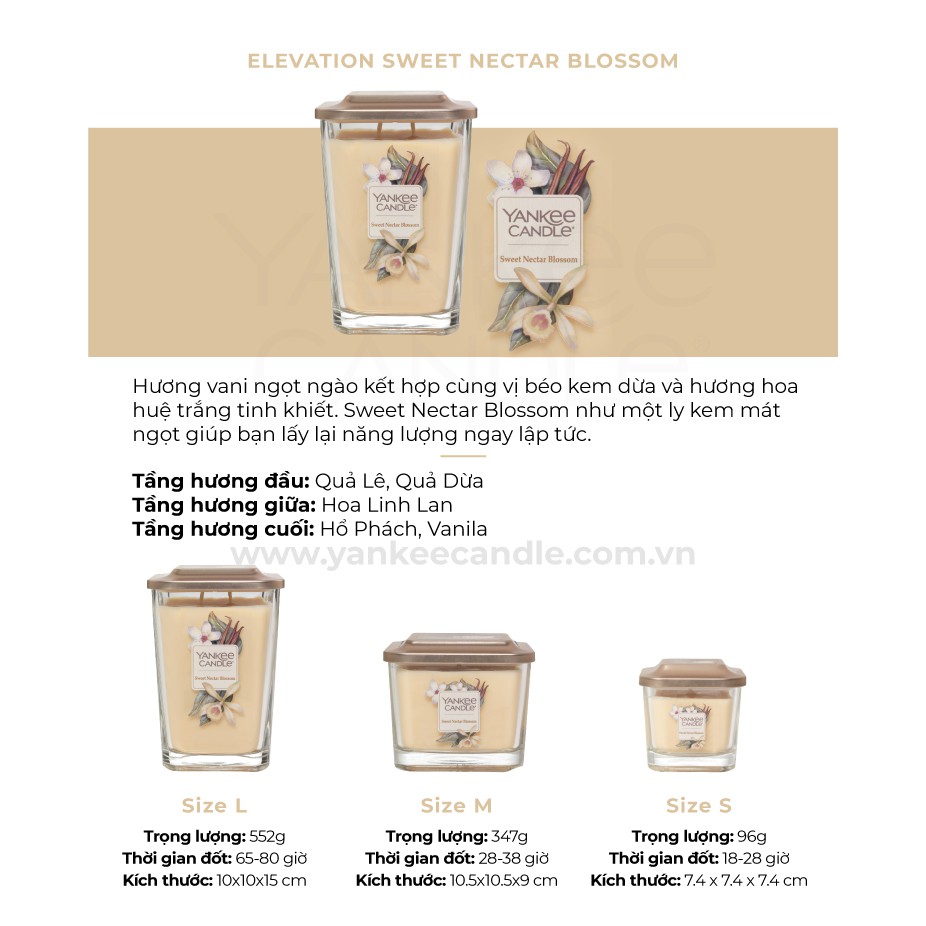 Nến ly vuông Elevation Yankee Candle size S - Sweet Nectar Blossom (96g)