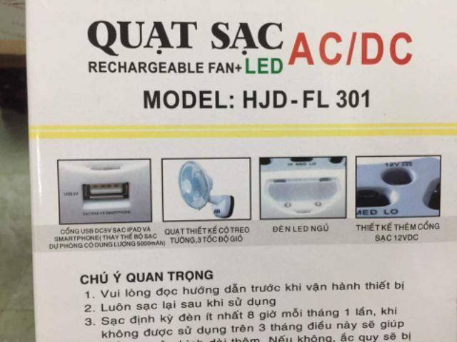 Quạt tích điện Honjianda chính hãng 2 bình ác quy