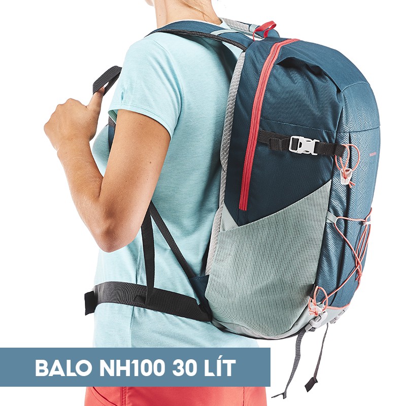 Balo thể thao leo núi, dã ngoại QUECHUA nh100 30 lít - ngọc lam