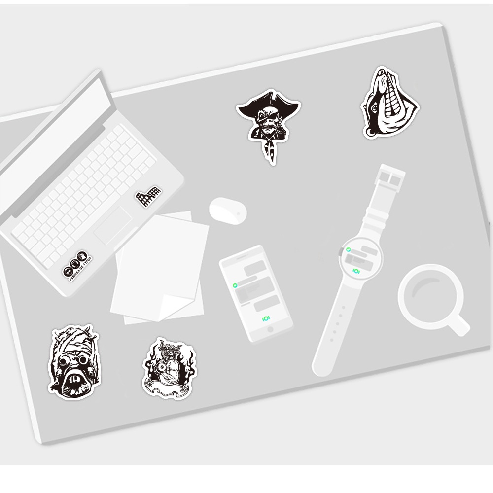 50 sticker TRẮNG ĐEN 3 trang trí Vali, Laptop, Mũ Bảo Hiểm, Xe Máy, Xe Đạp, Đàn 097