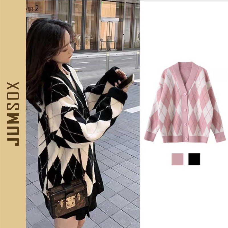 Áo khoác cardigan len quả trám nữ dáng rộng họa tiết kim cương phong cách hàn quốc jumsox- js0033