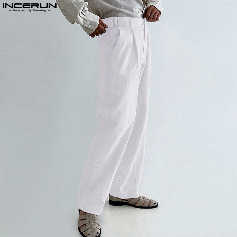 Quần dài Incerun dáng bút chì ống rộng màu trơn phong cách công sở thoải mái cho nam