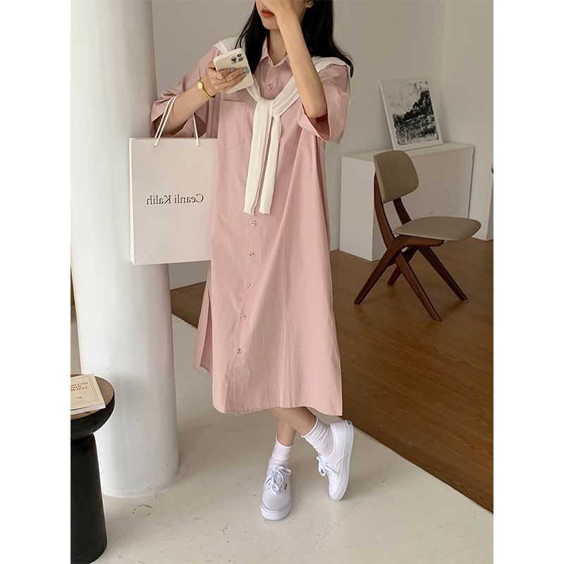 Đầm Sơ Mi Tay Ngắn Giả Hai Lớp Thời Trang Mùa Hè Dành Cho Nữ