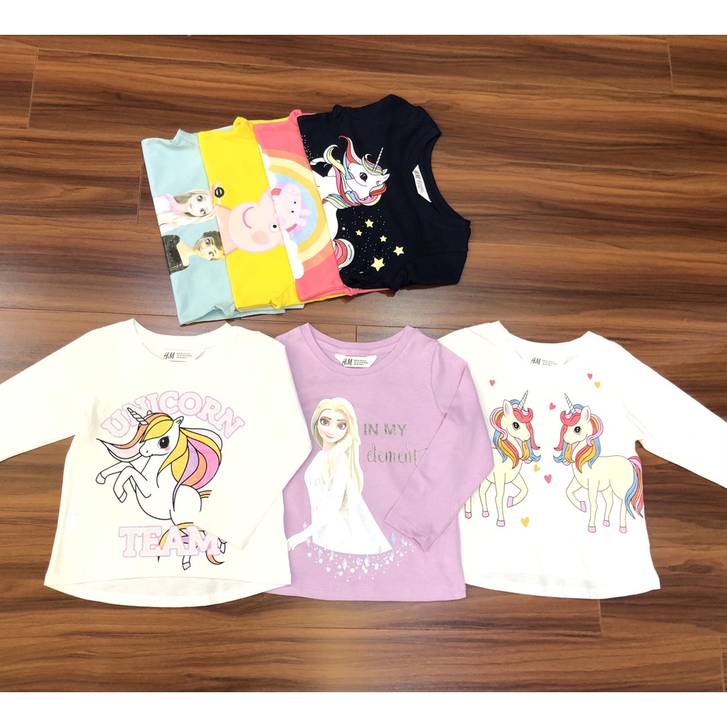 Áo HM thu đông dài tay cho bé gái, hình ngựa Pony, Elsa, Poppa; có size từ 4-10 tuổi, form to