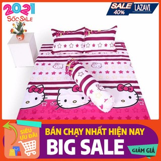 Bộ ga gối hello kitty kẻ sao LV16