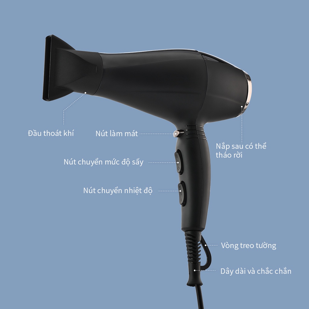 Máy sấy tóc LocknLock ENA146BLK ENA136WHT - Hàng chính hãng, chế độ nóng lạnh, kèm đầu dẹp tạo kiểu tóc - K-MALL