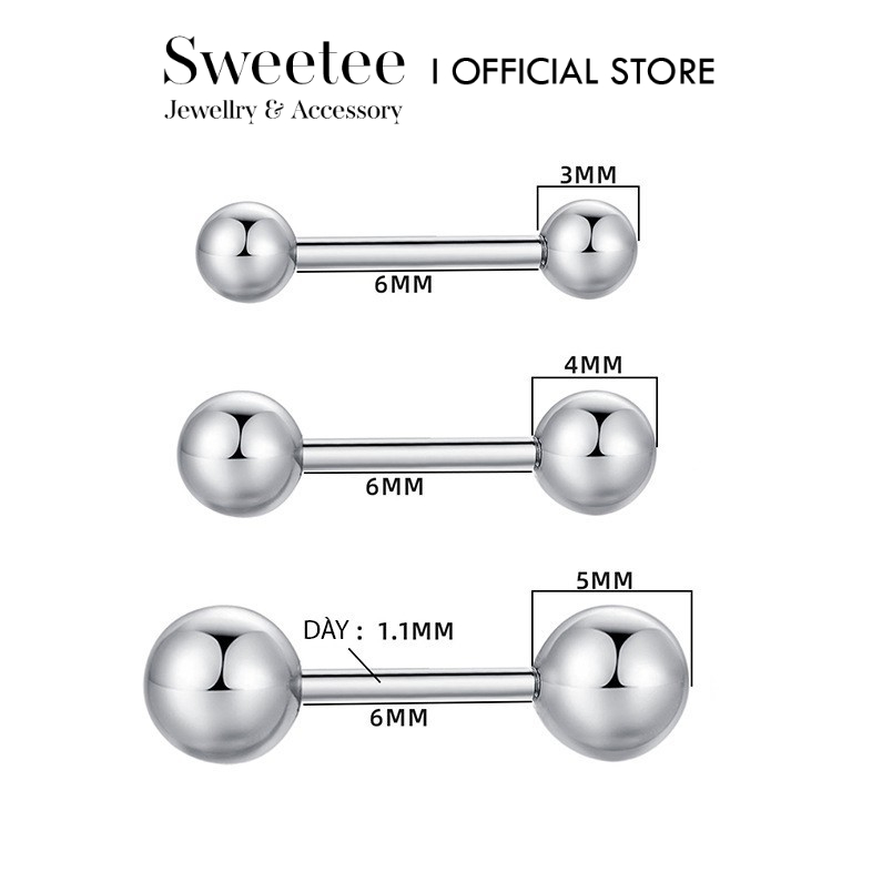 Khuyên Bi Titan Sweetee, Bông Tai Bi Chốt Bi xoáy Vặn Chắc Chắn - giá 1 chiếc