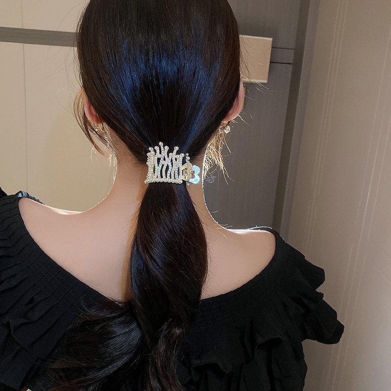 Kẹp tóc hình vương miện đính đá ngọc trai giả thời trang Hàn Quốc cho nữ