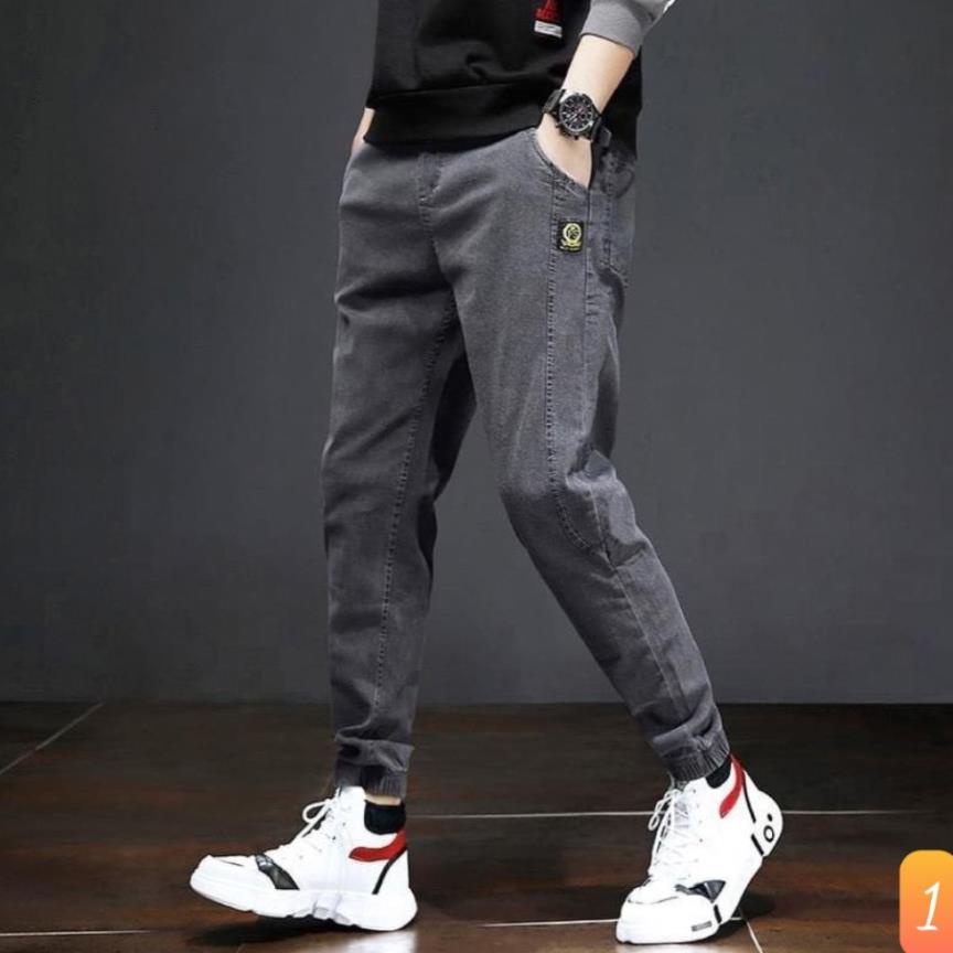 Quần jean jogger nam màu xám đậm trơn bo chân không rách chất bò cao cấp co dãn 4 chiều, rin lưng thun 3D14 mẫu mới Đẹp