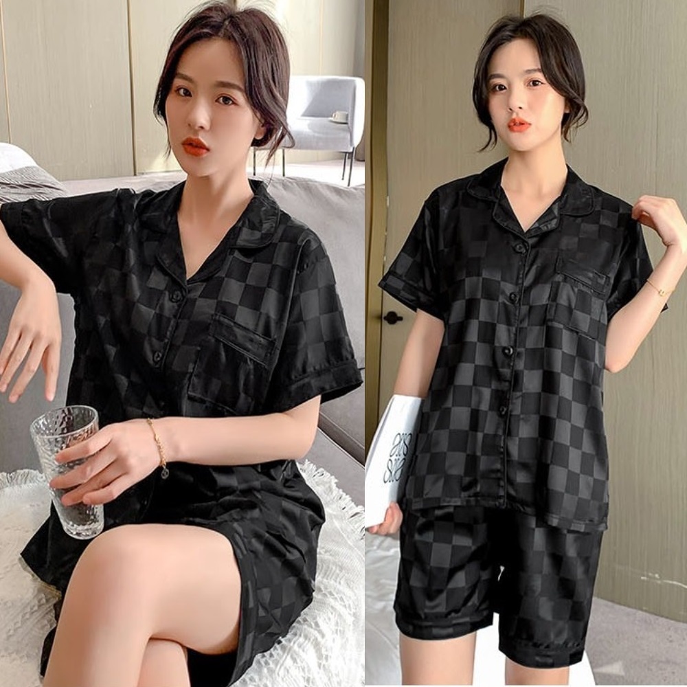 SQ019 Set đồ bộ lụa gấm satin pijama cộc tay quần đùi ngắn mặc nhà sang chảnh Bộ ngủ nữ các màu pizama hot hit