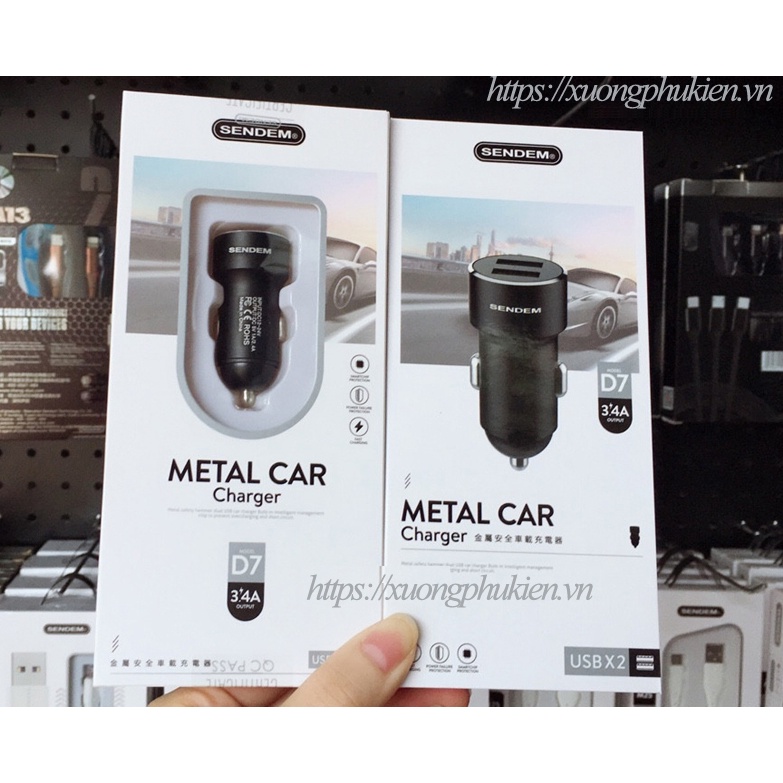 Cốc sạc Xe Hơi Sendem D7 2 cổng sạc dòng 3.4A bảo hành 1 năm