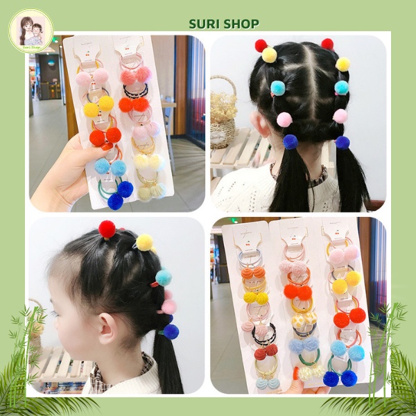 Sét Dây Cột Tóc Dây Buộc Tóc 10 Sợi Nhiều màu sắc Lấp lánh tạo sự diện mạo tươi mới lạ mắt Cute dể thương Cho Bé Gái