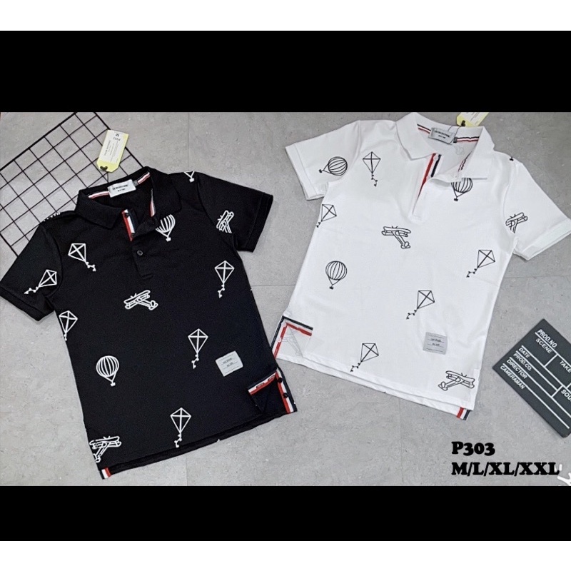 Áo polo thom thời trang nam có họa tiết in, Áo cộc tay nam mùa hè có cổ phong cách hàn quốc cotton btshop từ 45 đến 75kg