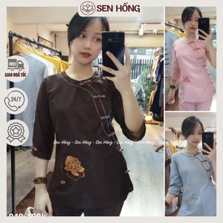 😘{3 Màu} Bộ Phật Tử đi chùa nữ 049 vải kate Nhật đứng dáng chính hãng Sen Hồng