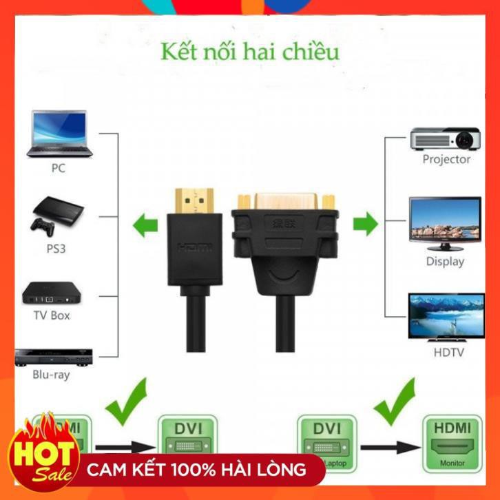 [Chính Hãng] Cáp chuyển đổi HDMI sang DVI- (cái) dài 20Cm UGREEN 20136 (màu đen) -bảo hành 18 tháng chính hãng