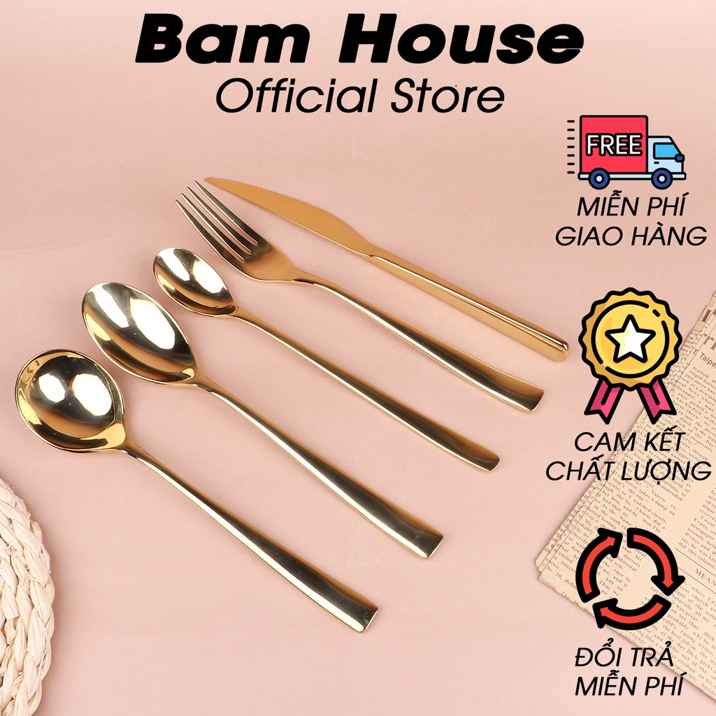 Set Muỗng, Nĩa, Dao inox vàng 304 Bam House thiết kế sang trọng cao cấp SETV02 – Gia dụng bếp