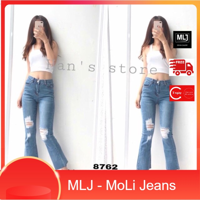 Nhập WAMS8 giảm 15%_ Quần jeans 9 tấc loe rách nhẹ