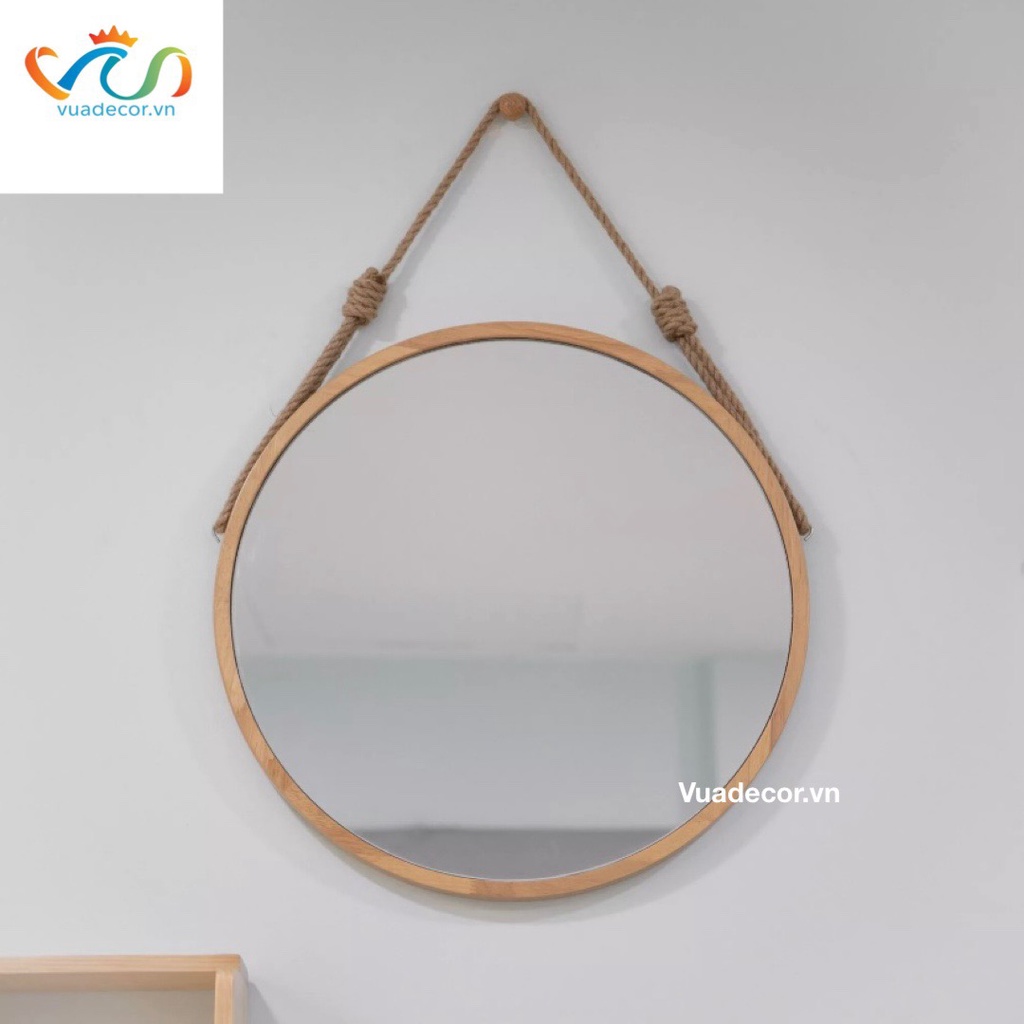 Gương Tròn Treo Tường VUADECOR viền gỗ cao cấp nhiều kích thước (tặng dây thừng và đinh treo)