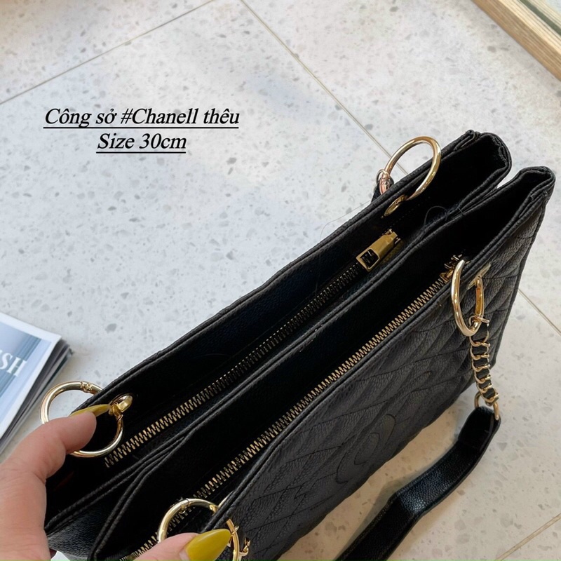 Túi công sở trần trám hoa trà size 35cm